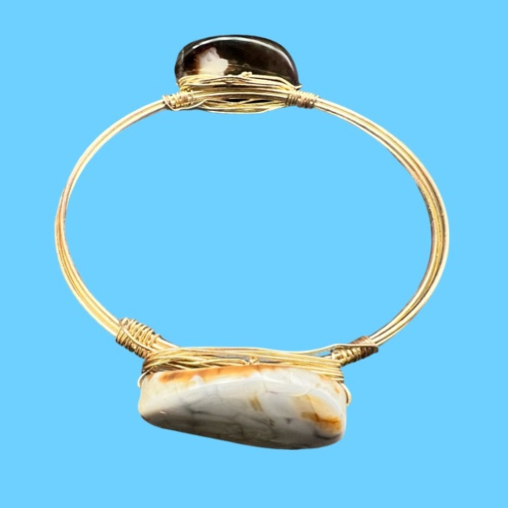 Wire Wrapped Bangle Bracelet Multicolored Brown A… - image 2